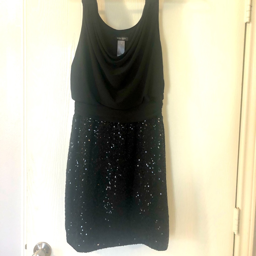 Bisou Bisou black sequin mini dress. NWT.